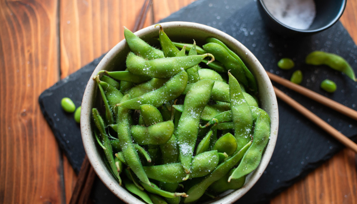 Beautiful bowl of edamame snack.